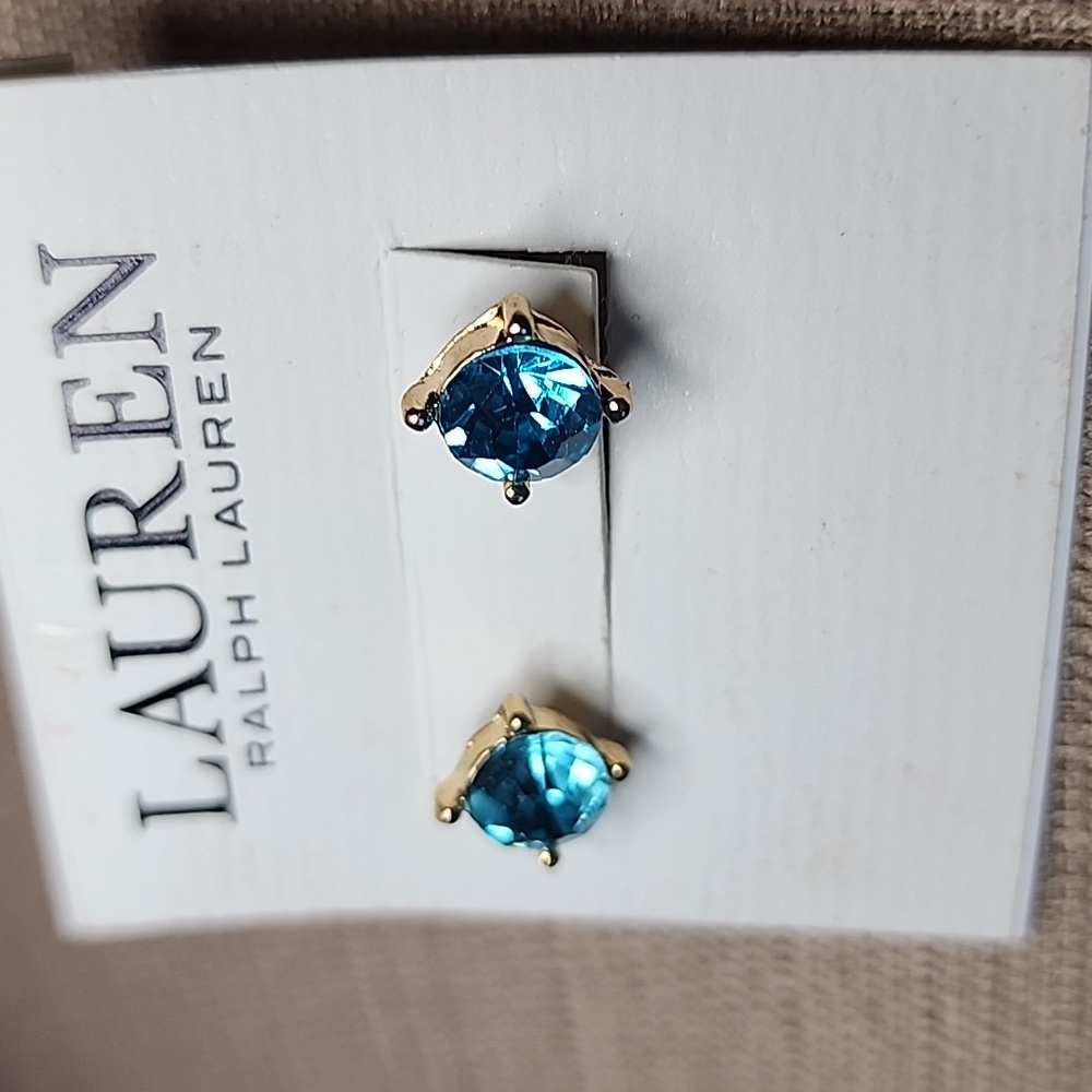 New Lauren Ralph Lauren Baby Blue Stud Earrings - Picture 3 of 7